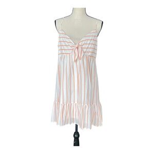 Blue Rain Francesca’s Striped Tie-Front Babydoll Dress - Orange/White - L